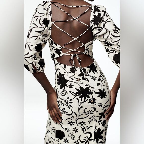 Zara Linen Blend Cut Out Dress - Picture 9 of 12